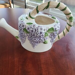 Vintage Ceramic Watering Can Pitcher With Beautiful Floral Details Vase Plant